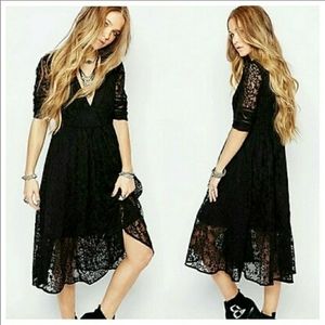 Free People Mountain Laurel Lace Deep V Dress
